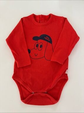 Bright Red Long-Sleeve Baby Bodysuit with Puppy Graphic